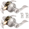 image:imageProbrico 2 Pack Wave Style Keyed Alike Entry Levers Exterior Interior Satin Nickel Keyed Door Handles with Lock and Same Keys Reversible for Right Left Handed DoorsSatin Nickel