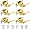 image:imageProbrico 2 Pack Wave Style Keyed Alike Entry Levers Exterior Interior Satin Nickel Keyed Door Handles with Lock and Same Keys Reversible for Right Left Handed DoorsPolished Brass