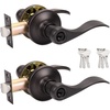 image:imageProbrico 2 Pack Wave Style Keyed Alike Entry Levers Exterior Interior Satin Nickel Keyed Door Handles with Lock and Same Keys Reversible for Right Left Handed DoorsOil Rubbed Bronze
