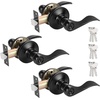 image:imageProbrico 2 Pack Wave Style Keyed Alike Entry Levers Exterior Interior Satin Nickel Keyed Door Handles with Lock and Same Keys Reversible for Right Left Handed DoorsBlack