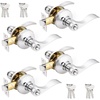image:imageProbrico 2 Pack Wave Style Keyed Alike Entry Levers Exterior Interior Satin Nickel Keyed Door Handles with Lock and Same Keys Reversible for Right Left Handed DoorsPolished Chrome