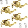 image:imageProbrico 2 Pack Wave Style Keyed Alike Entry Levers Exterior Interior Satin Nickel Keyed Door Handles with Lock and Same Keys Reversible for Right Left Handed DoorsGold