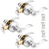 image:imageProbrico 2 Pack Wave Style Keyed Alike Entry Levers Exterior Interior Satin Nickel Keyed Door Handles with Lock and Same Keys Reversible for Right Left Handed DoorsPolished Chrome