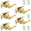 image:imageProbrico 2 Pack Wave Style Keyed Alike Entry Levers Exterior Interior Satin Nickel Keyed Door Handles with Lock and Same Keys Reversible for Right Left Handed DoorsGold