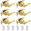 image:imageProbrico 2 Pack Wave Style Keyed Alike Entry Levers Exterior Interior Satin Nickel Keyed Door Handles with Lock and Same Keys Reversible for Right Left Handed DoorsGold