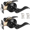 image:imageProbrico 2 Pack Wave Style Keyed Alike Entry Levers Exterior Interior Satin Nickel Keyed Door Handles with Lock and Same Keys Reversible for Right Left Handed DoorsBlack