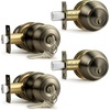 image:imageProbrico 3 Pack Entry Door Knob Set with Single Cylinder Deadbolt Combo Set Keyed Alike Brushed Nickel Door Knobs with Lock and Keys for Entrance Front DoorAntique Brass