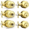 image:imageProbrico 3 Pack Entry Door Knob Set with Single Cylinder Deadbolt Combo Set Keyed Alike Brushed Nickel Door Knobs with Lock and Keys for Entrance Front DoorPolished Brass