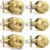 image:imageProbrico 3 Pack Entry Door Knob Set with Single Cylinder Deadbolt Combo Set Keyed Alike Brushed Nickel Door Knobs with Lock and Keys for Entrance Front DoorGold