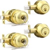 image:imageProbrico 3 Pack Entry Door Knob Set with Single Cylinder Deadbolt Combo Set Keyed Alike Brushed Nickel Door Knobs with Lock and Keys for Entrance Front DoorPolished Brass