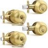 image:imageProbrico 3 Pack Entry Door Knob Set with Single Cylinder Deadbolt Combo Set Keyed Alike Brushed Nickel Door Knobs with Lock and Keys for Entrance Front DoorGold