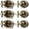 image:imageProbrico 3 Pack Entry Door Knob Set with Single Cylinder Deadbolt Combo Set Keyed Alike Brushed Nickel Door Knobs with Lock and Keys for Entrance Front DoorAntique Brass