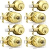 image:imageProbrico 3 Pack Entry Door Knob Set with Single Cylinder Deadbolt Combo Set Keyed Alike Brushed Nickel Door Knobs with Lock and Keys for Entrance Front DoorPolished Brass