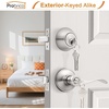 image:imageProbrico 4 Pack Keyed Alike Entry Handlset with Single Cylinder Deadbolts Combo Pack Satin Nickel Door Lever for Front and Entrance Door Interior and Exterior Entry Door Knobs Brushed NickelBrushed Nickel