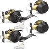 image:imageProbrico 4 Pack Keyed Alike Entry Handlset with Single Cylinder Deadbolts Combo Pack Satin Nickel Door Lever for Front and Entrance Door Interior and Exterior Entry Door Knobs Brushed NickelOil Rubbed Bronze