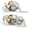 image:imageProbrico Black Keyed Alike Entry Knobs Front Door Locks Exterior Lockset and Single Cylinder Deadbolt Combination Set 2 PackBrushed Nickel