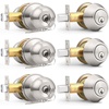 image:imageProbrico Black Keyed Alike Entry Knobs Front Door Locks Exterior Lockset and Single Cylinder Deadbolt Combination Set 2 PackBrushed Nickel