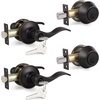 image:imageProbrico Entrance Door Lever Deadbolt Sets 3 Set Satin Nickel Exterior Entry Lever and Single Cylinder DeadboltKeyed Alike Combo Keyed Handleset Lockset Exteriorfor Front Door and Outside GateOil Rubbed Bronze