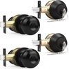 image:imageProbrico Entry Door Knob Lock Set and Double Cylinder Deadbolt Combination Set OilRubbed Bronze 3 Pack Keyed AlikeBlack