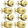 image:imageProbrico Entry Door Knob Lock Set and Double Cylinder Deadbolt Combination Set OilRubbed Bronze 3 Pack Keyed AlikePolished Brass