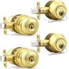 image:imageProbrico Entry Door Knob Lock Set and Double Cylinder Deadbolt Combination Set OilRubbed Bronze 3 Pack Keyed AlikePolished Brass