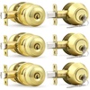 image:imageProbrico Entry Door Knob Lock Set and Double Cylinder Deadbolt Combination Set OilRubbed Bronze 3 Pack Keyed AlikePolished Brass