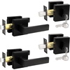 image:imageProbrico Flat Black Passage Door Lever with Single Cylinder Deadbolts Combo Pack Modern Square Lock Set HandlesetExterior Handle and SetExteriorBlack