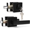 image:imageProbrico Flat Black Passage Door Lever with Single Cylinder Deadbolts Combo Pack Modern Square Lock Set HandlesetExterior Handle and SetExteriorBlack