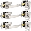 image:imageProbrico Flat Black Passage Door Lever with Single Cylinder Deadbolts Combo Pack Modern Square Lock Set HandlesetExterior Handle and SetExteriorBrushed Nickel