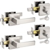 image:imageProbrico Flat Black Passage Door Lever with Single Cylinder Deadbolts Combo Pack Modern Square Lock Set HandlesetExterior Handle and SetExteriorBrushed Nickel