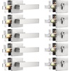 image:imageProbrico Flat Black Passage Door Lever with Single Cylinder Deadbolts Combo Pack Modern Square Lock Set HandlesetExterior Handle and SetExteriorBrushed Nickel