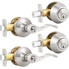 image:imageProbrico Front Door Handle Lever 3 Sets  Entry Door Lever and Double Cylinder Deadbolts Combo Pack in Oil Rubbed Bronze Finish Keyed Alike Lockset Exterior and Interior Contractor Pack Wave StyleBrushed Nickel