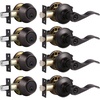 image:imageProbrico Front Door Handle Lever 3 Sets  Entry Door Lever and Double Cylinder Deadbolts Combo Pack in Oil Rubbed Bronze Finish Keyed Alike Lockset Exterior and Interior Contractor Pack Wave StyleOil Rubbed Bronze