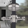 image:imageProbrico Front Door Handle Lever 3 Sets  Entry Door Lever and Double Cylinder Deadbolts Combo Pack in Oil Rubbed Bronze Finish Keyed Alike Lockset Exterior and Interior Contractor Pack Wave StyleBrushed Nickel