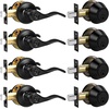 image:imageProbrico Front Door Handle Lever 3 Sets  Entry Door Lever and Double Cylinder Deadbolts Combo Pack in Oil Rubbed Bronze Finish Keyed Alike Lockset Exterior and Interior Contractor Pack Wave StyleBlack