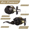 image:imageProbrico Front Door Handle Lever 3 Sets  Entry Door Lever and Double Cylinder Deadbolts Combo Pack in Oil Rubbed Bronze Finish Keyed Alike Lockset Exterior and Interior Contractor Pack Wave StyleOil Rubbed Bronze