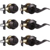 image:imageProbrico Front Door Handle Lever 3 Sets  Entry Door Lever and Double Cylinder Deadbolts Combo Pack in Oil Rubbed Bronze Finish Keyed Alike Lockset Exterior and Interior Contractor Pack Wave StyleOil Rubbed Bronze