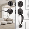 image:imageProbrico Oil Rubbed Bronze Front Entry HandlesetHeavy Duty Passage Lock Grip Handle with Wave LeverEntry Door Locksets with Deadbolt Single Cylinder Set1 Set