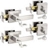 image:imageProbrico Satin Nickel Square Entry Levers Locksets and Single Cylinder Deadbolts Combination Set Heavy Duty Front Door Office Entrance Levers 3 Pack Keyed AlikeAll Same KeysBrushed Nickel