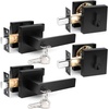 image:imageProbrico Satin Nickel Square Entry Levers Locksets and Single Cylinder Deadbolts Combination Set Heavy Duty Front Door Office Entrance Levers 3 Pack Keyed AlikeAll Same KeysBlack