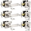 image:imageProbrico Satin Nickel Square Entry Levers Locksets and Single Cylinder Deadbolts Combination Set Heavy Duty Front Door Office Entrance Levers 3 Pack Keyed AlikeAll Same KeysBrushed Nickel