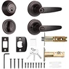 image:imageProbrico Straight Door Handleset Levers with Single Cylinder Deadbolts Combo Keyed Alike Entry Door Handles Lockset Reversible Door Knobs for Right amp Left Side Oil Rubbed Bronze 2 Pack