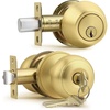 image:imageProbrico 3 Pack Entry Door Knob Set with Single Cylinder Deadbolt Combo Set Keyed Alike Brushed Nickel Door Knobs with Lock and Keys for Entrance Front DoorGold