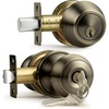 image:imageProbrico 3 Pack Entry Door Knob Set with Single Cylinder Deadbolt Combo Set Keyed Alike Brushed Nickel Door Knobs with Lock and Keys for Entrance Front DoorAntique Brass