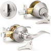 image:imageProbrico 4 Pack Keyed Alike Entry Handlset with Single Cylinder Deadbolts Combo Pack Satin Nickel Door Lever for Front and Entrance Door Interior and Exterior Entry Door Knobs Brushed NickelBrushed Nickel
