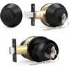image:imageProbrico Flat Black Double Cylinder Handleset Combo Pack Keyed Alike Entry Knobs with Deadbolts Exterior Hardware for Outside Gate and Front Door 1 PackBlack