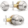 image:imageProbrico Flat Black Double Cylinder Handleset Combo Pack Keyed Alike Entry Knobs with Deadbolts Exterior Hardware for Outside Gate and Front Door 1 PackBrushed Nickel