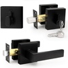 image:imageProbrico Flat Black Passage Door Lever with Single Cylinder Deadbolts Combo Pack Modern Square Lock Set HandlesetExterior Handle and SetExteriorBlack