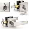 image:imageProbrico Flat Black Passage Door Lever with Single Cylinder Deadbolts Combo Pack Modern Square Lock Set HandlesetExterior Handle and SetExteriorBrushed Nickel
