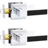 image:imageProbrico Heavy Duty Square Door Handle with Black Leather Hand Lever Keyless Passage Interior Door Levers for Hallway or Closet Polished Chrome 2 Pack